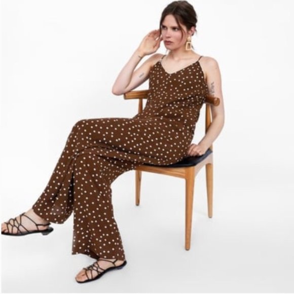 ZARA Brown Polka Dot Viscose Flowy Pants - Picture 4 of 11
